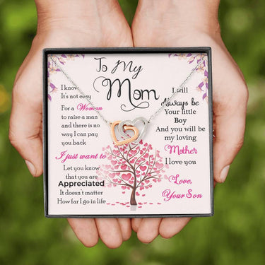 To My Mom From Son - Two Hearts - Necklace - Beetno Store - Birthday Anniversary Memorial Gifts, C30028T, C30028TG, Gift for Girls Daughter, Gift for Girls Mother, Jewelry, lx-C30028, MUST HAVES, necklace, necklace gift, never ending love necklae, PB23-WOOD, Personalized Jewelry, PROD-1127213, PT-784, TNM-1, To My Mom From Son - Two Hearts - Necklace, To My Mom From Son Necklace, to my mom necklace, Two hearts embellished with Cubic Zirconia stones, two hearts necklace, USER-61358
